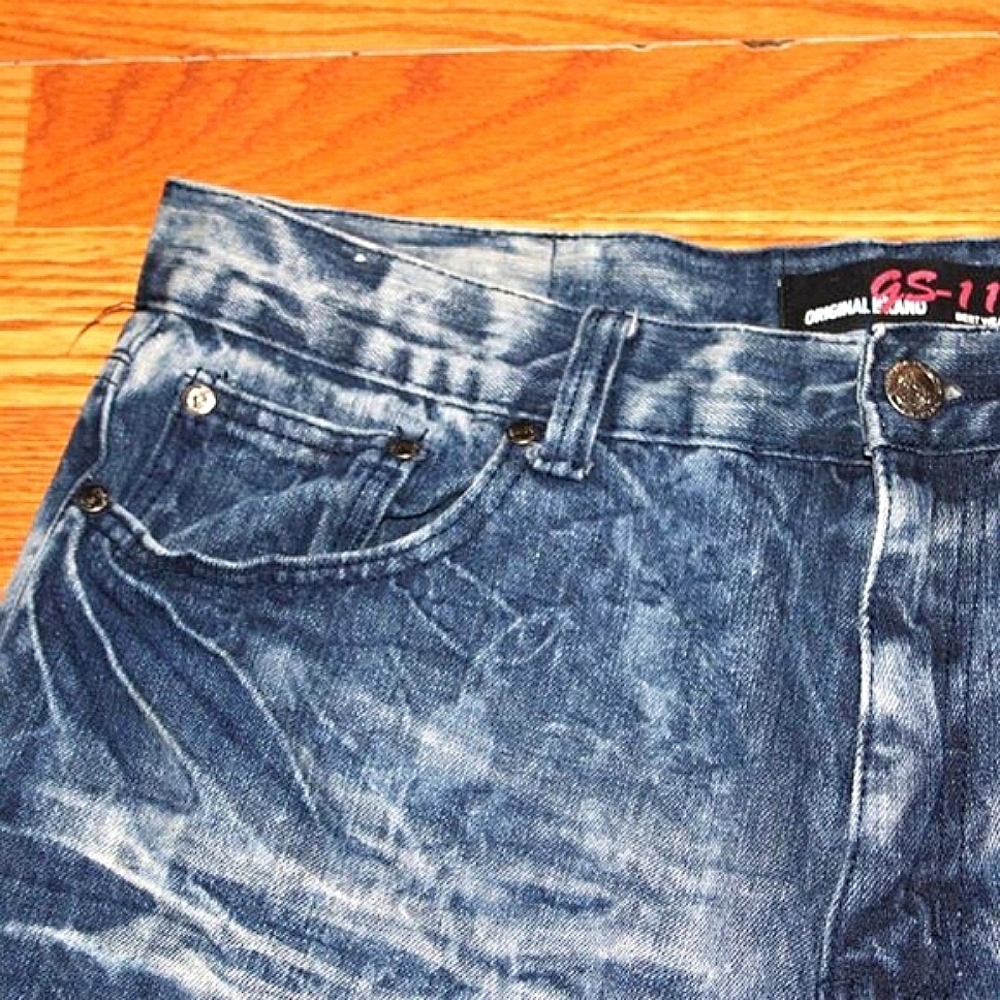 GS-115 Original Brand Distressed Jeans - Size 38x32 - Acid Wash, Streetwear, - Picture 6 of 10